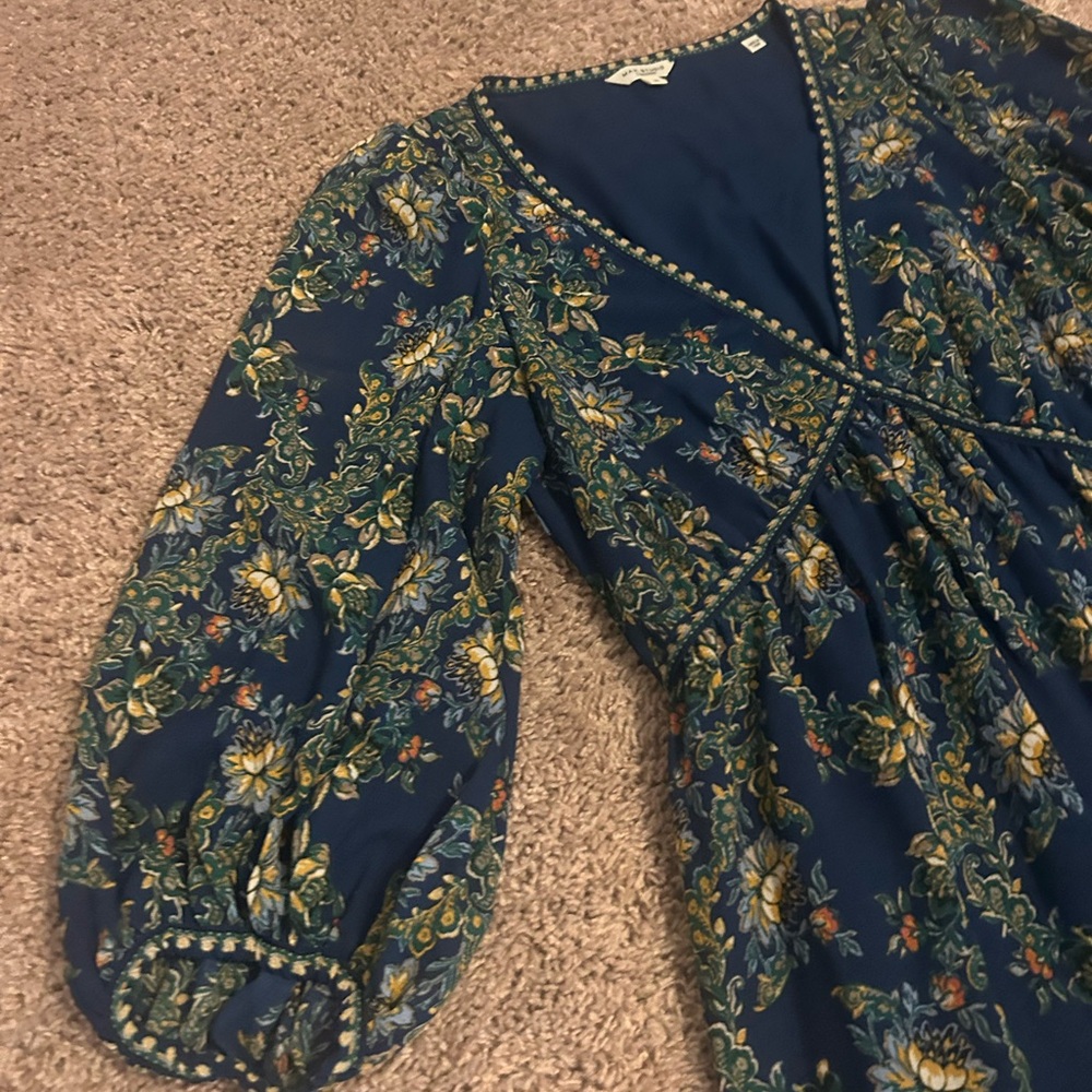 NWOT Max Studio Long Sleeve Floral midi/maxi Dress in Blue and Green - Picture 4 of 8